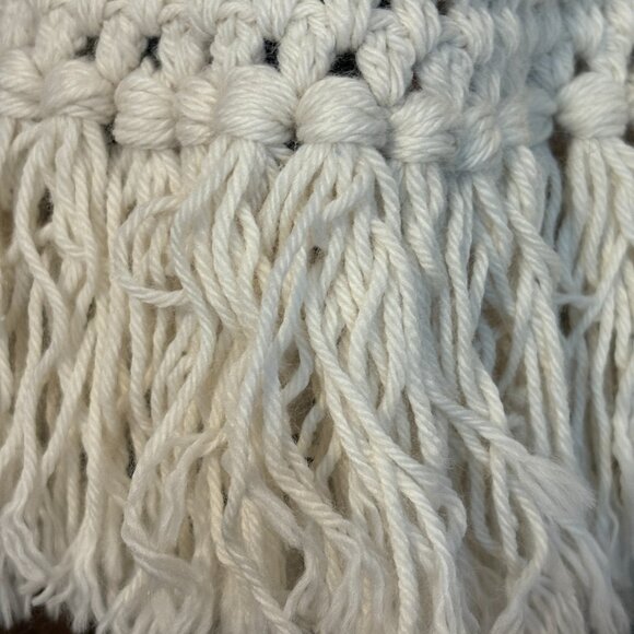Cozy Cream White Knit Scarf with Fringe - Picture 5 of 6